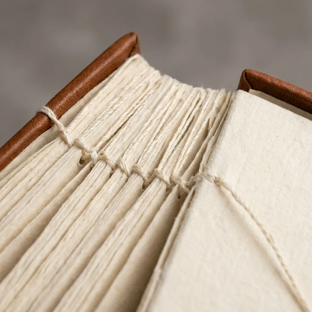 Macro close-up of professional thread-sewn binding for durable high-quality books