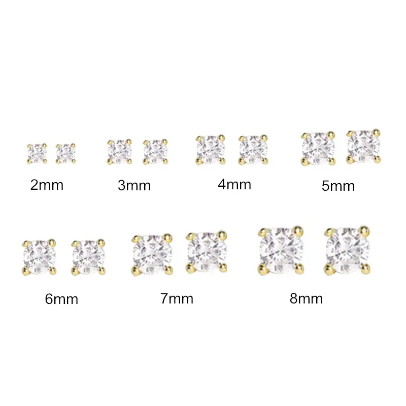 

Factory Wholesale Real Silver 925 Gold Plated One Zircon Mini Stud Earrings for Women