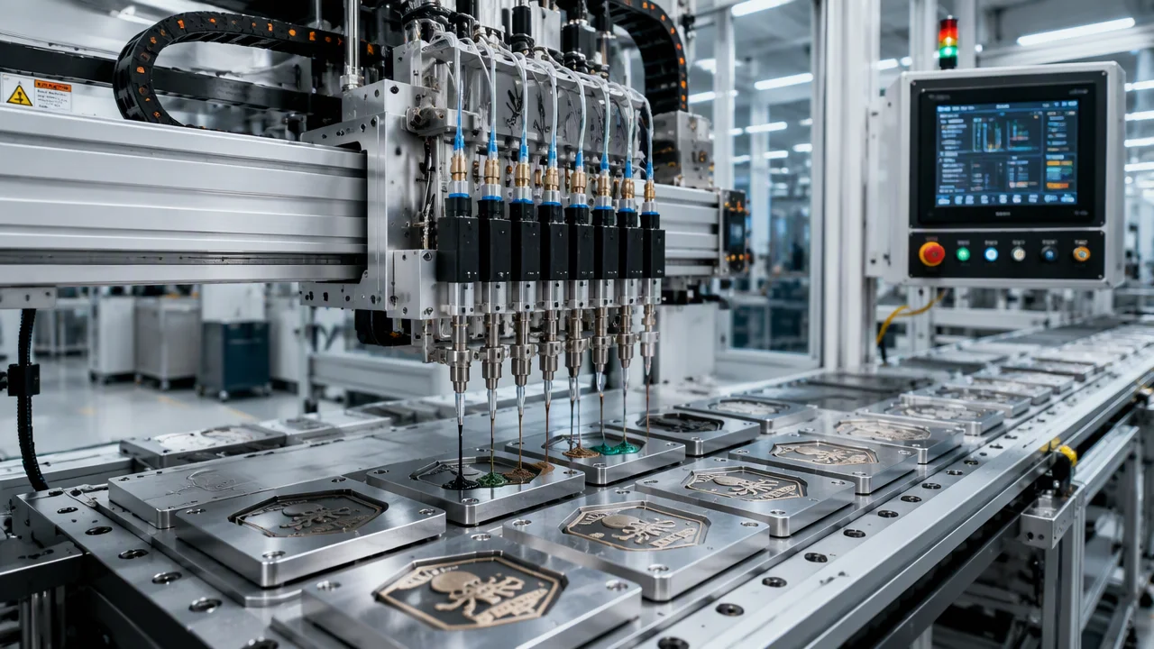 automated liquid dispensing for custom tactical pvc patches production