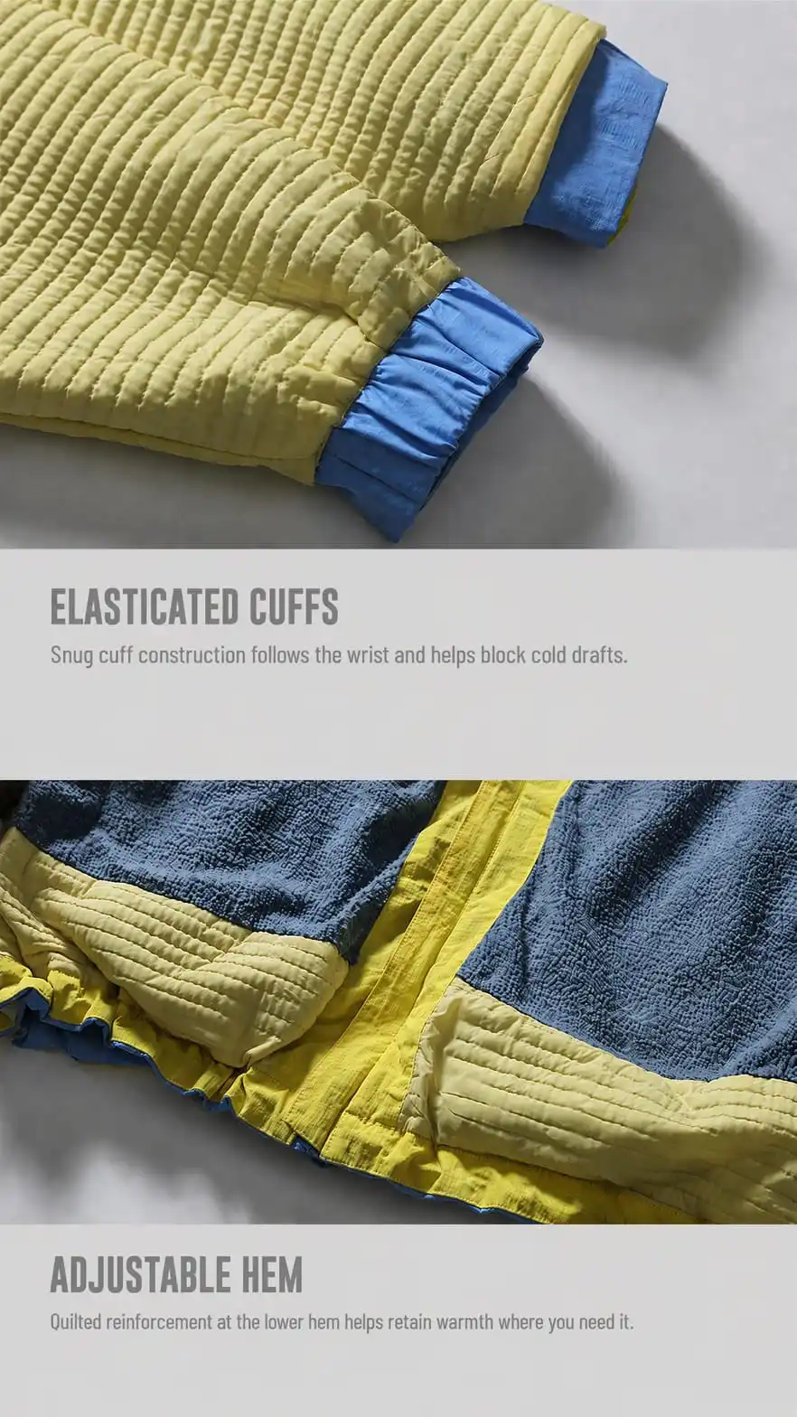 Elasticated cuffs and adjustable hem