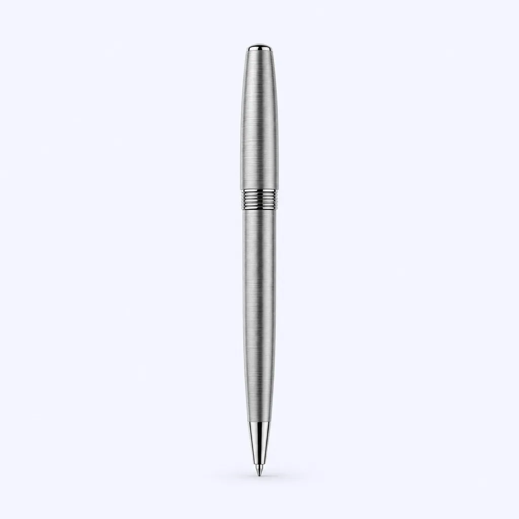Silver-grey screw-cap pen upright front view