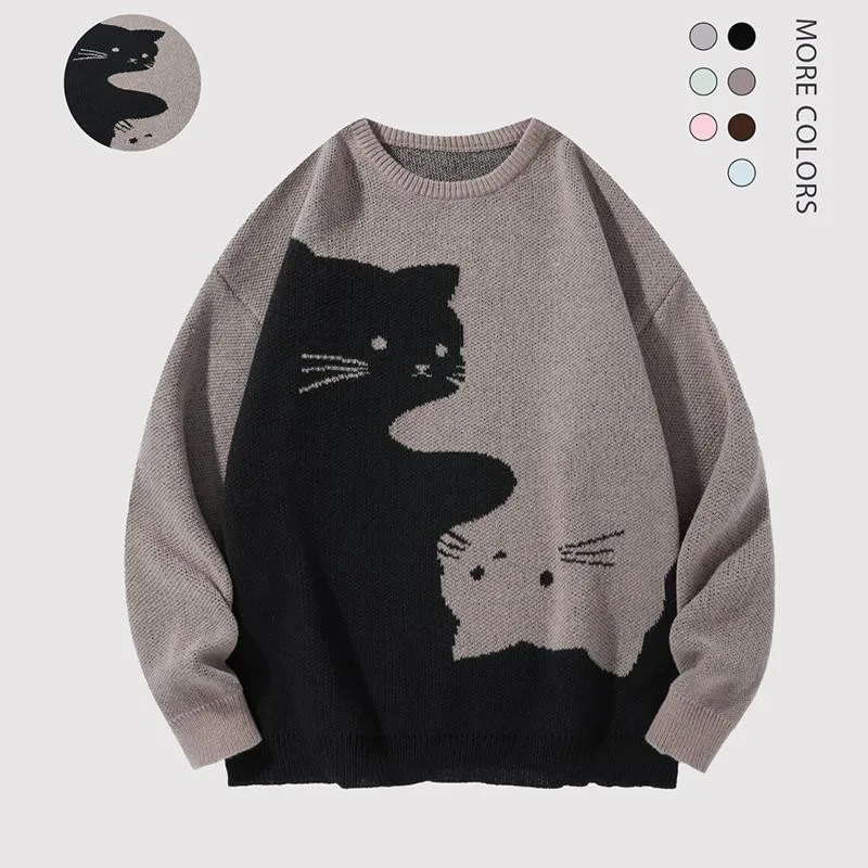 Men's Cat Print Jumper Grey