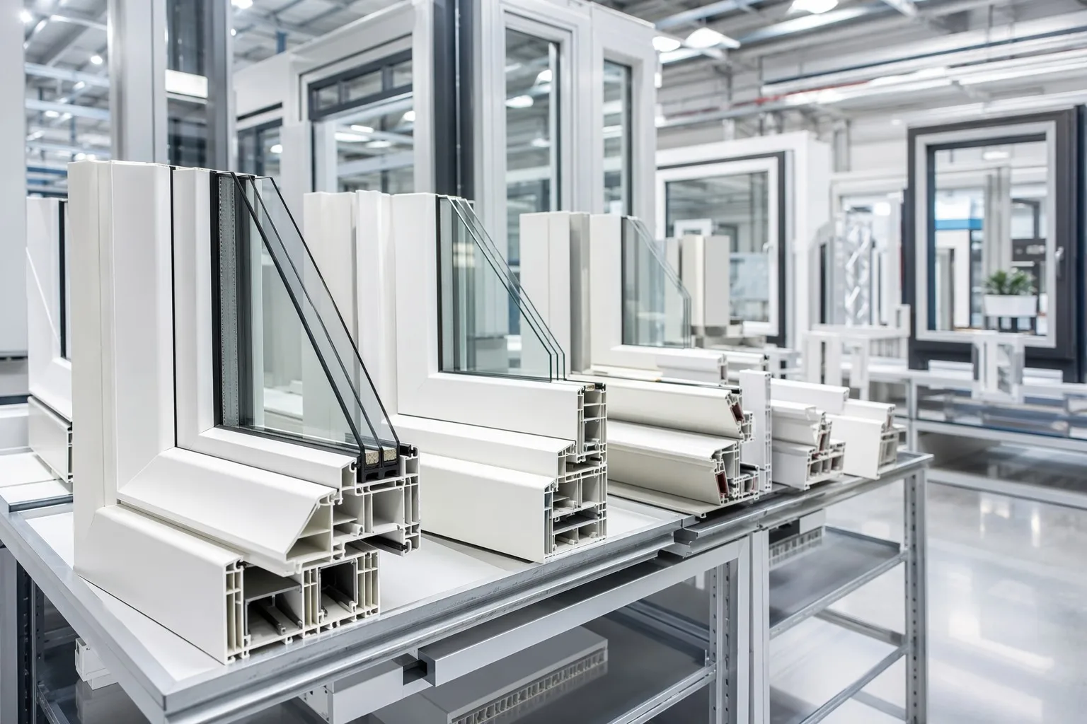 White uPVC window profiles and door frames manufacturing
