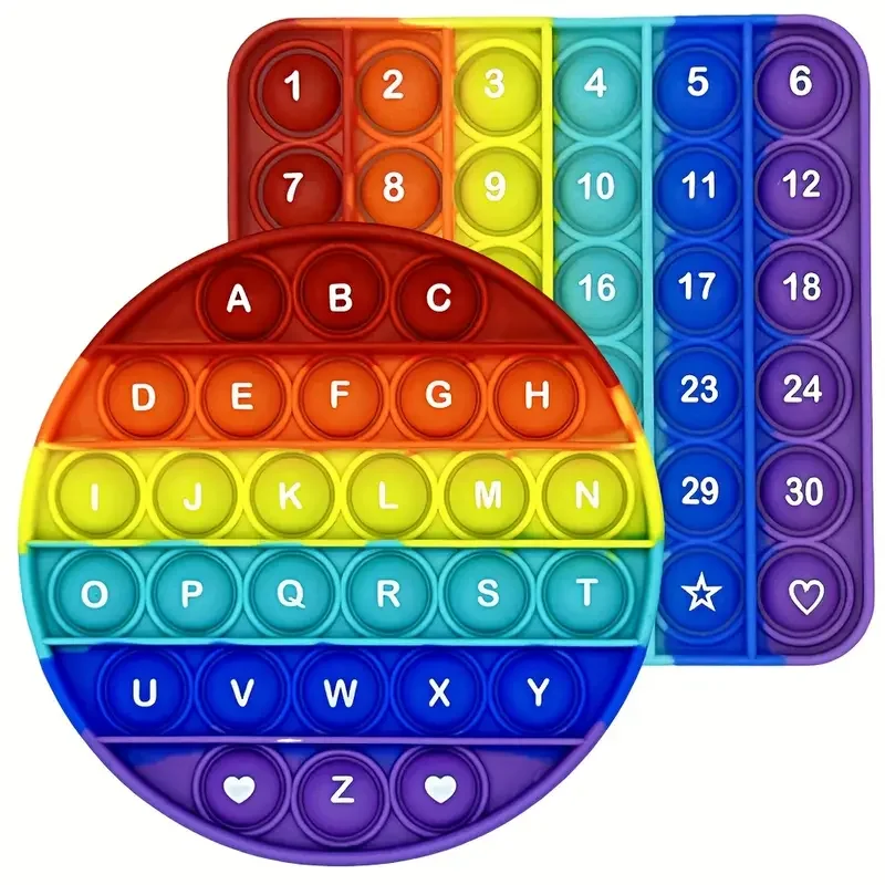 

2PCS BPA Free Alphabet Popper Rainbow Fidget Toy with Letters Round Bubble ABC Pop Toys