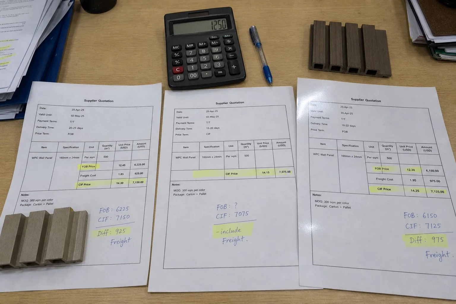 comparing quotations to import WPC wall panels from China