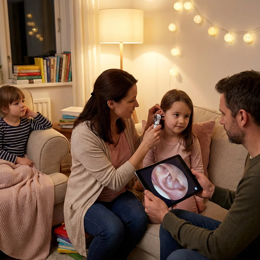Family using otoscope