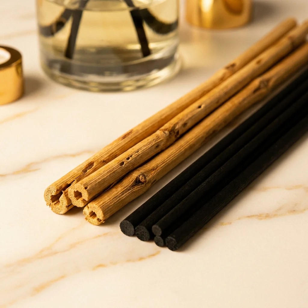 Macro comparison of rattan vs fiber sticks