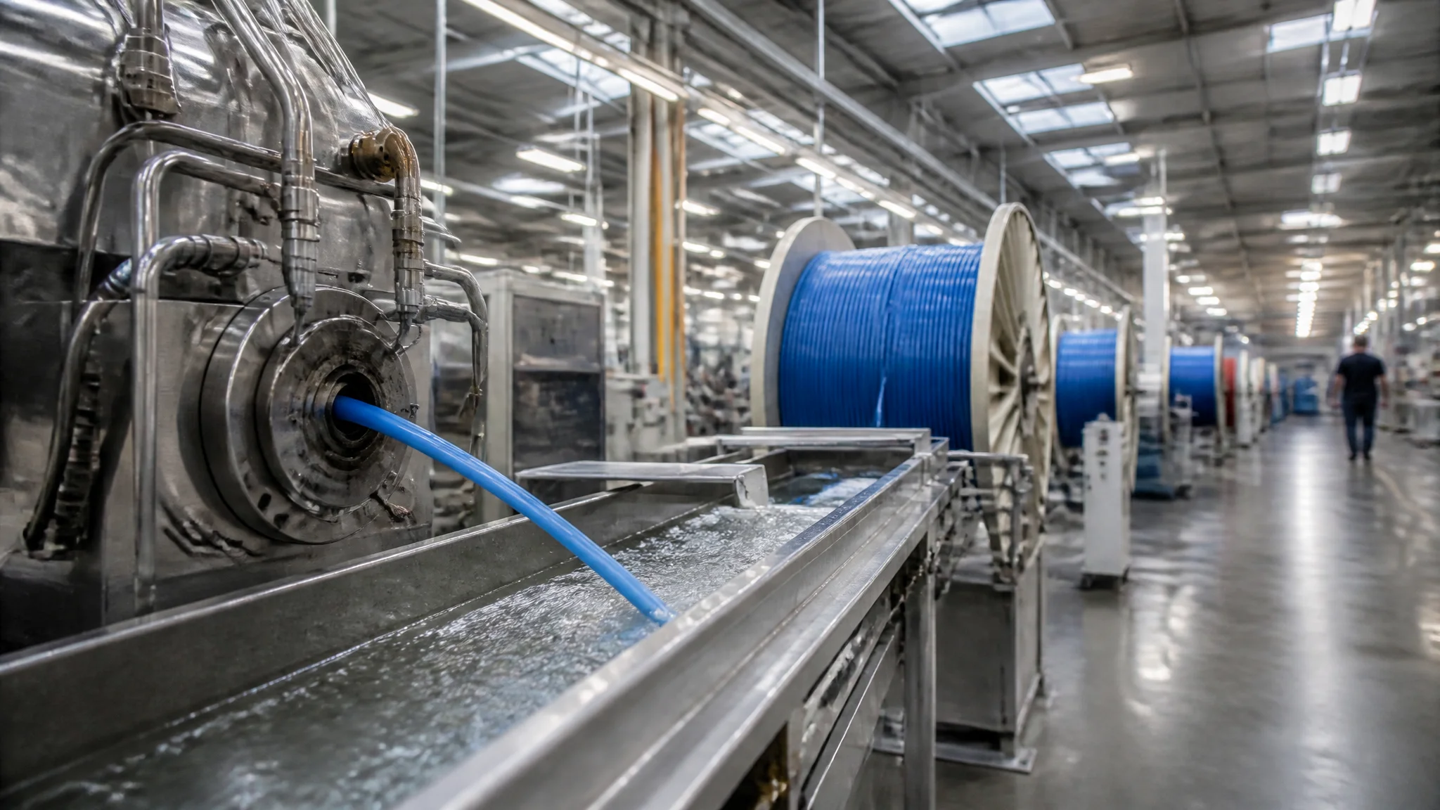 Cable extrusion line producing ethernet cable in a US manufacturing plant