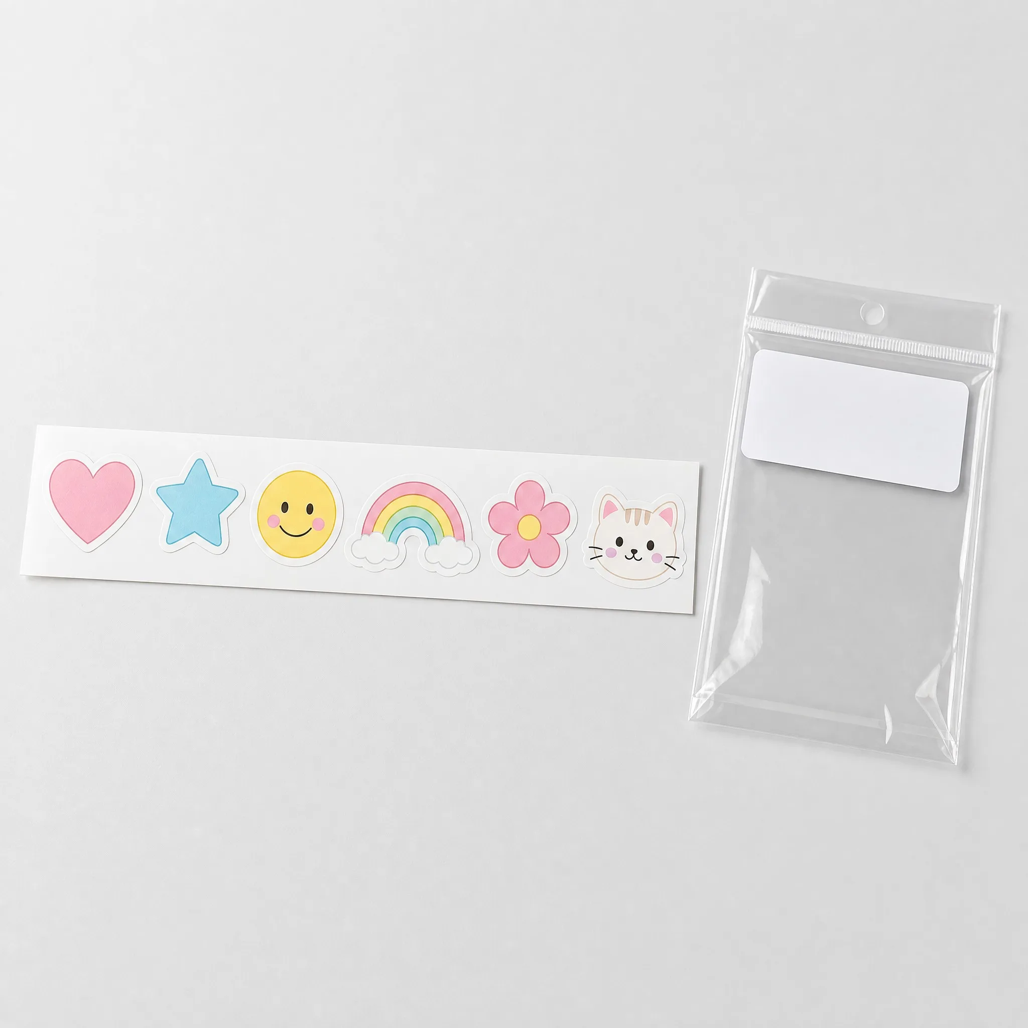 Sticker set on backing card with transparent packaging bag
