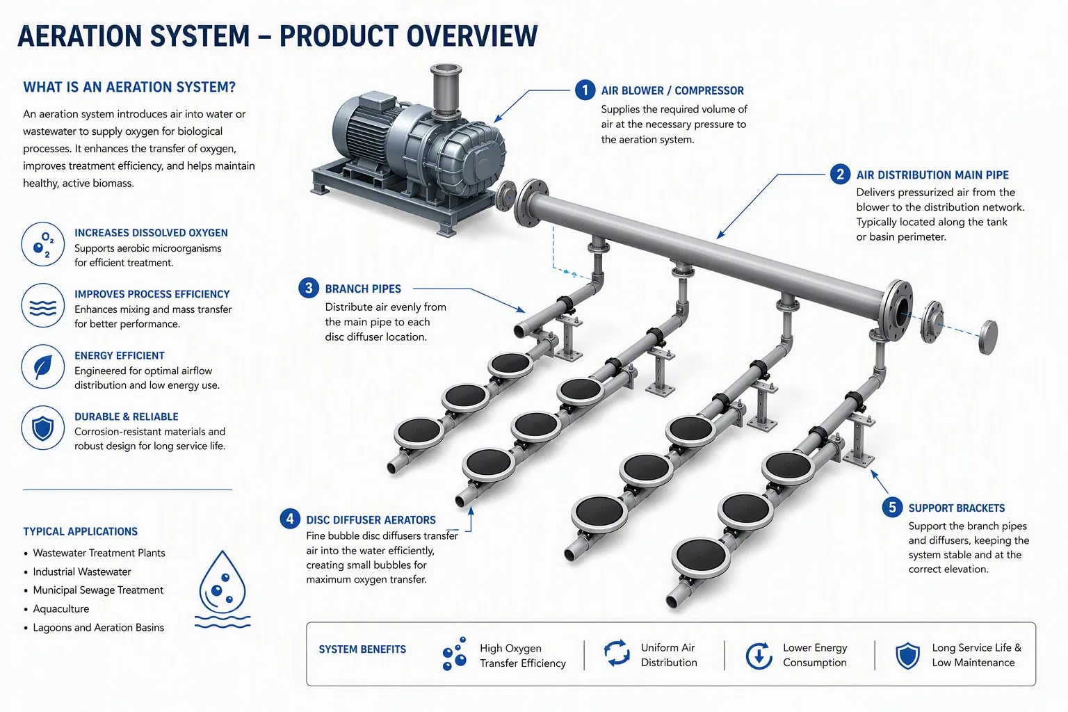 Aeration system 3D engineering layout and piping headloss schematic