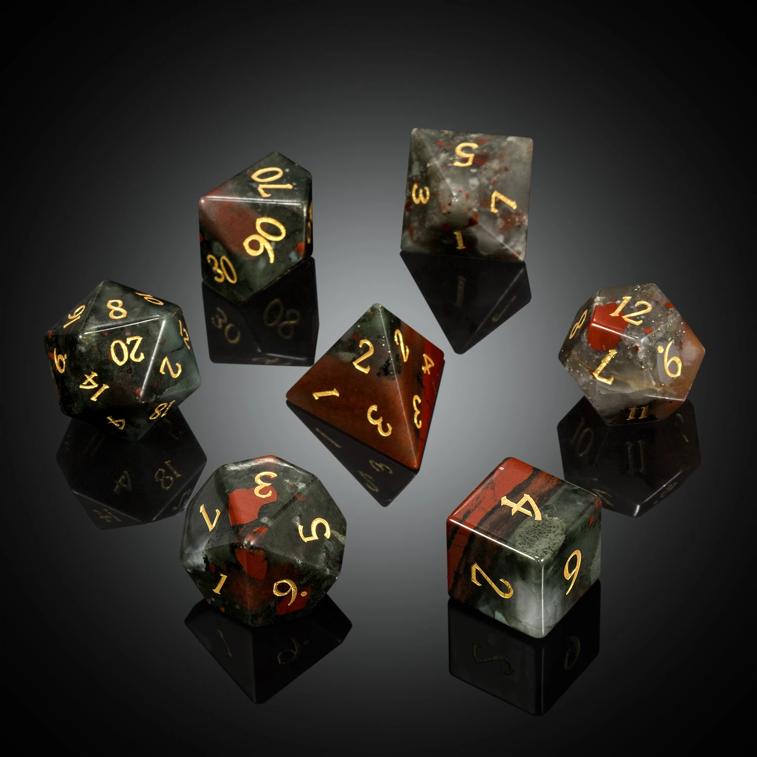 

Factory Wholesale Gemstone Dice Custom DND Dice Stone Polyhedral Dice Set for Dungeons and Dragons Board Game