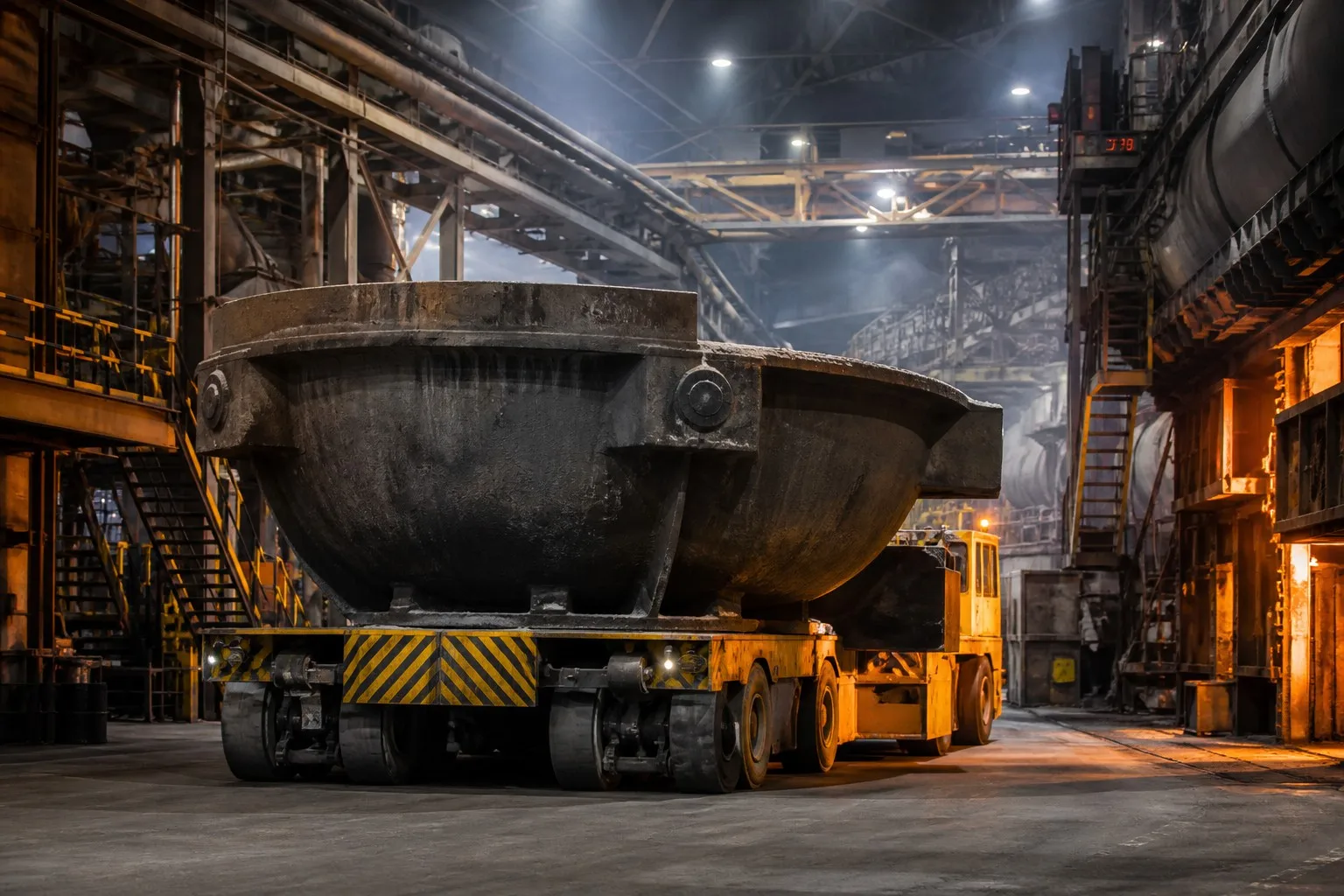 Massive steel slag pot casting in service at a steel mill