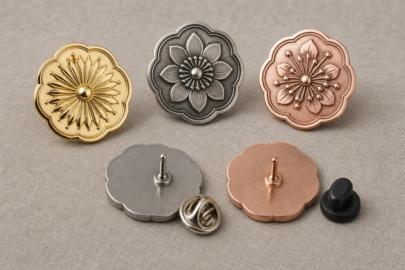 Custom pin badges finishing options and secure butterfly clutch attachments