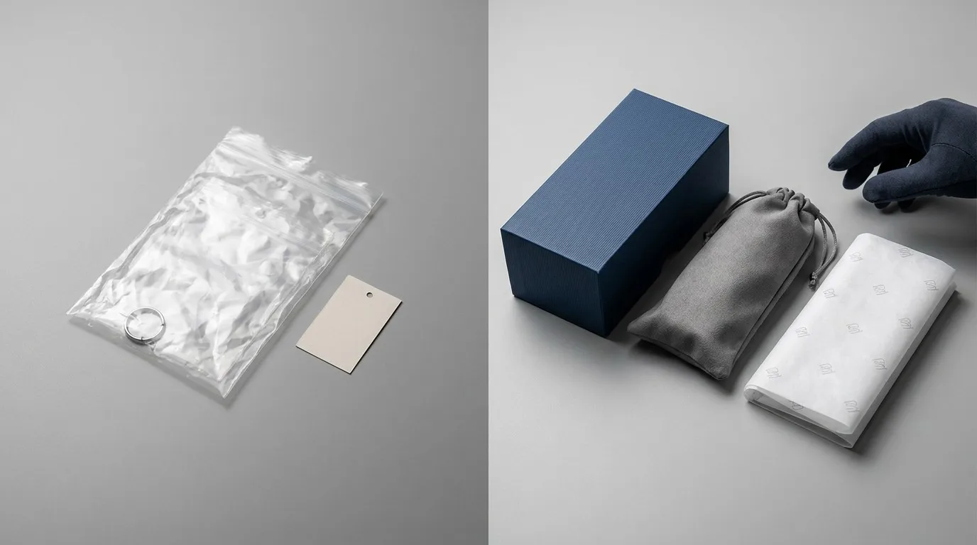 Comparison between a simple polybag and a multi-layered sensory packaging system.
