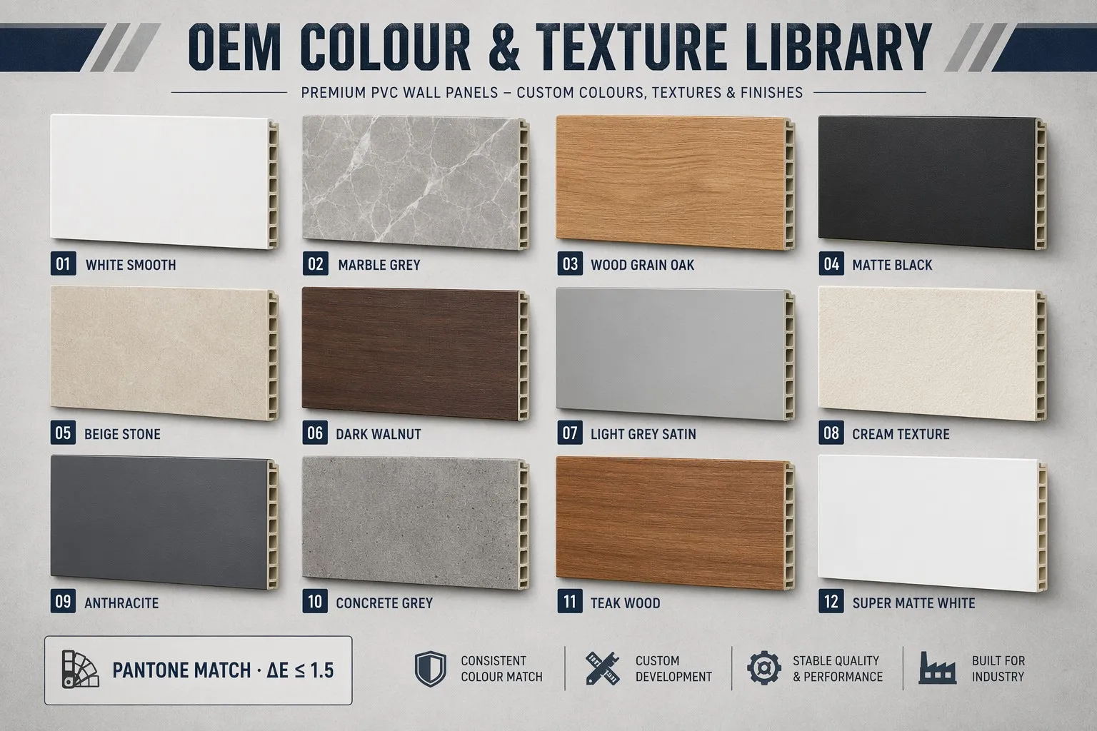 PVC wall panel OEM colour and texture customization library