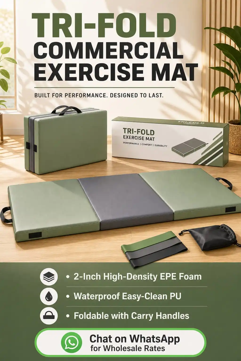Tri-Fold Commercial Heavy-Duty Exercise & Folding Mat