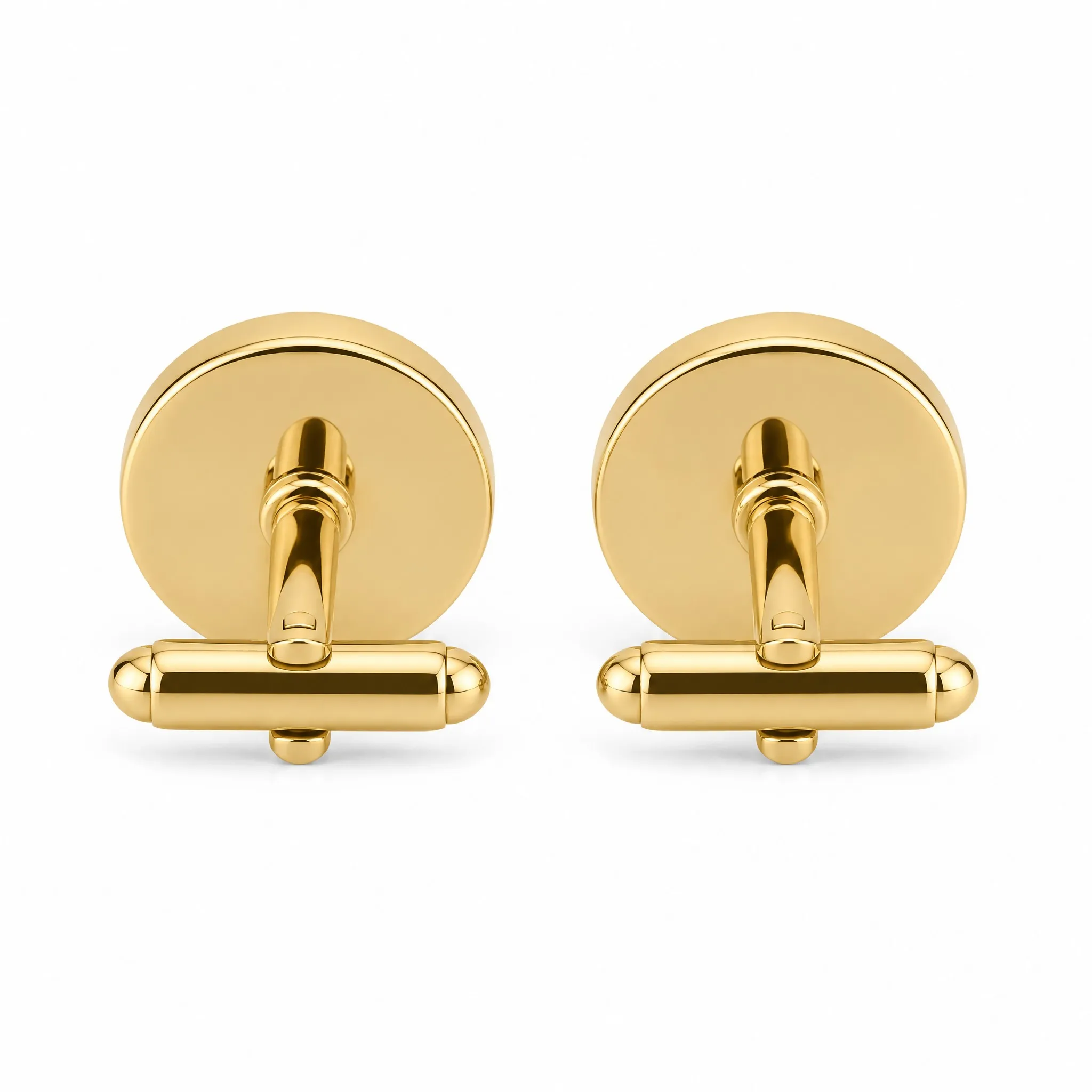 Bullet back closure mechanism polished gold cufflinks