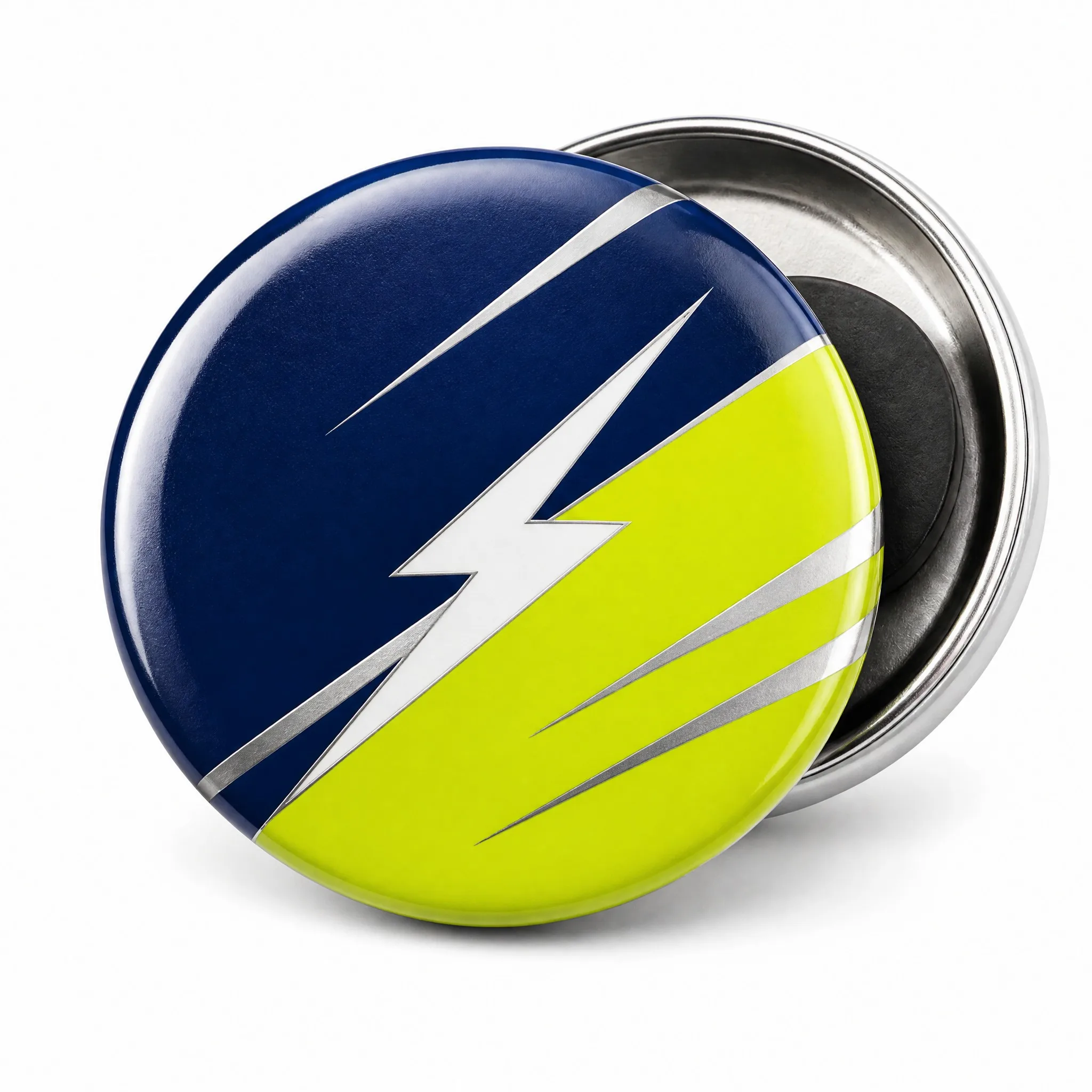 Custom reflective button badge front view