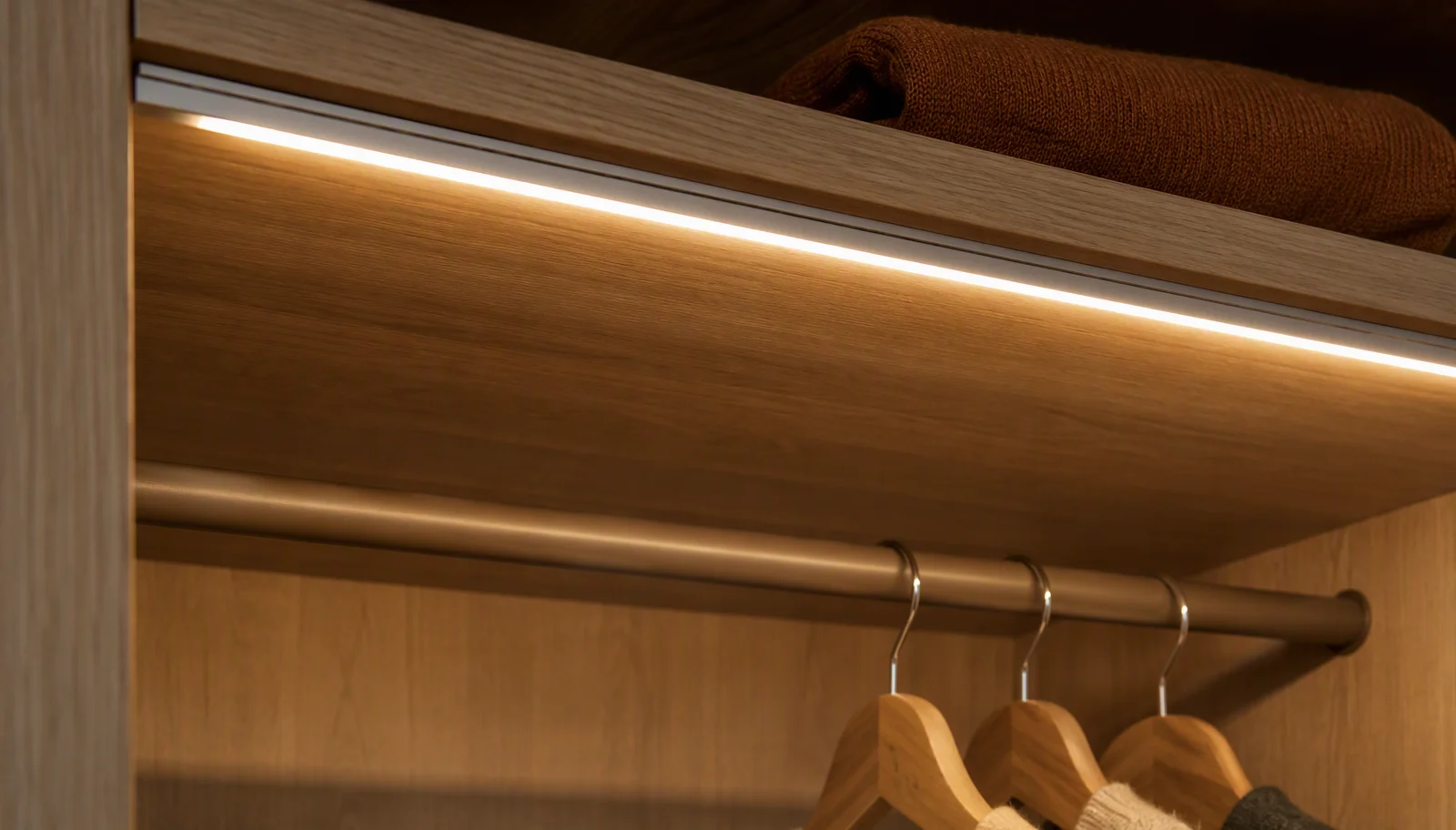 IP20 non-waterproof LED strip used as dry indoor under-cabinet lighting inside a kitchen cabinet