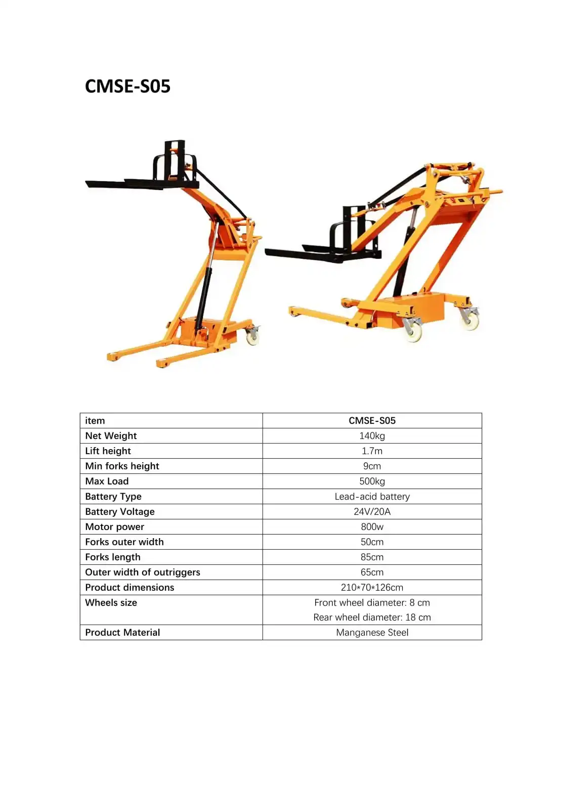 CMSE-S05 Compact Stacker 500kg / 1.7m