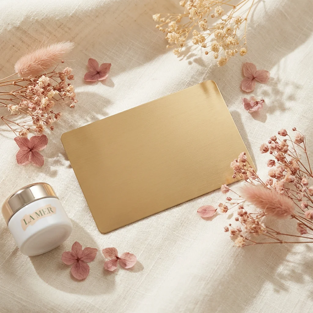 Golden ticket card with La Mer and florals
