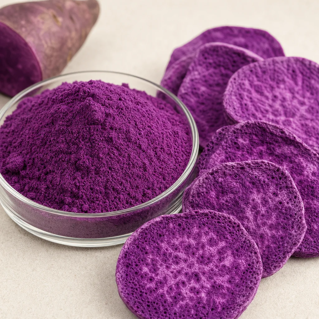 Freeze-dried purple sweet potato powder and porous slices
