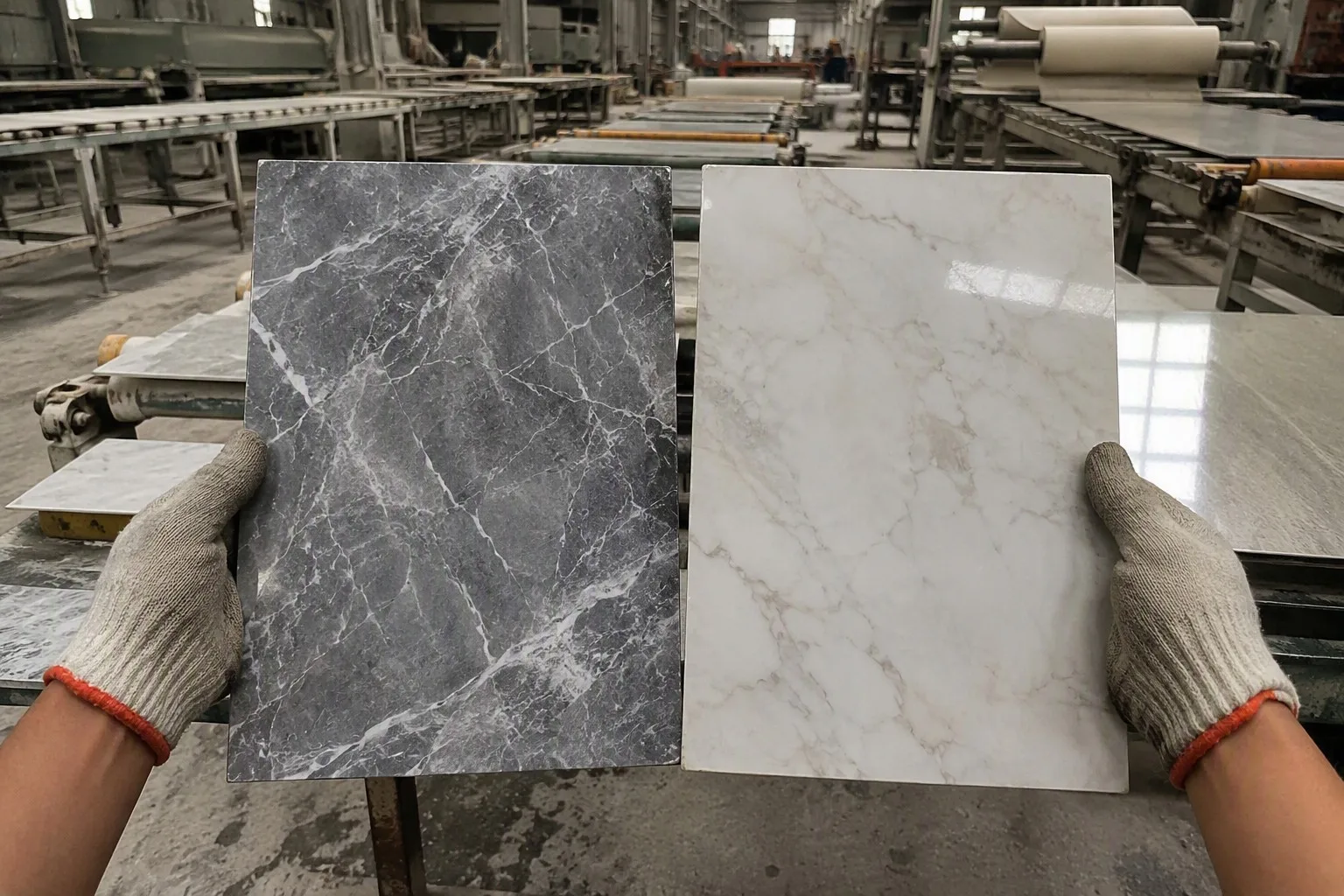 UV marble sheet quality inspection and approved sample comparison