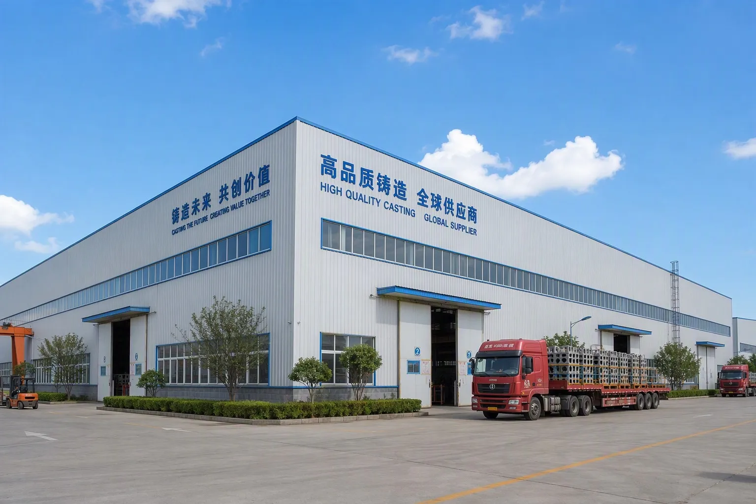 Modern Chinese foundry factory exterior — professional export-oriented facility