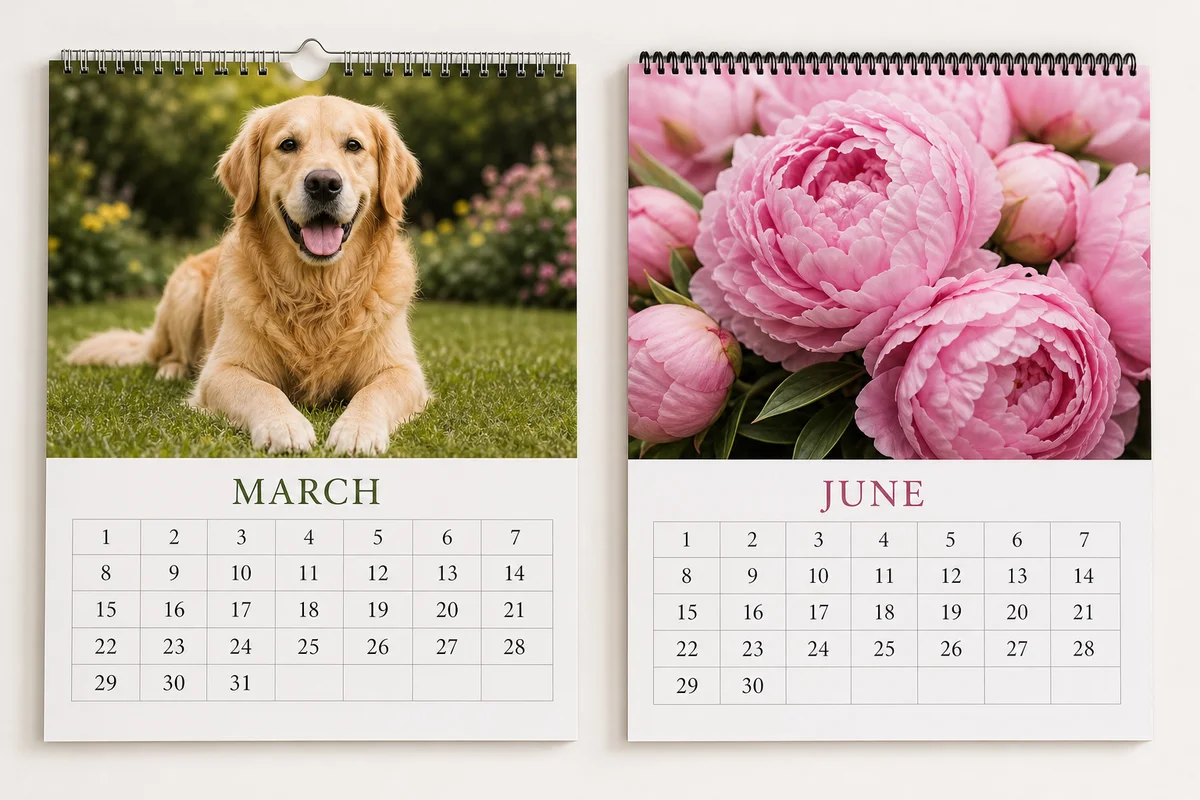 Wire-O and Spiral Coil Binding Compared Wire-o and black spiral coil wall calendar binding shown with month titles and date grids