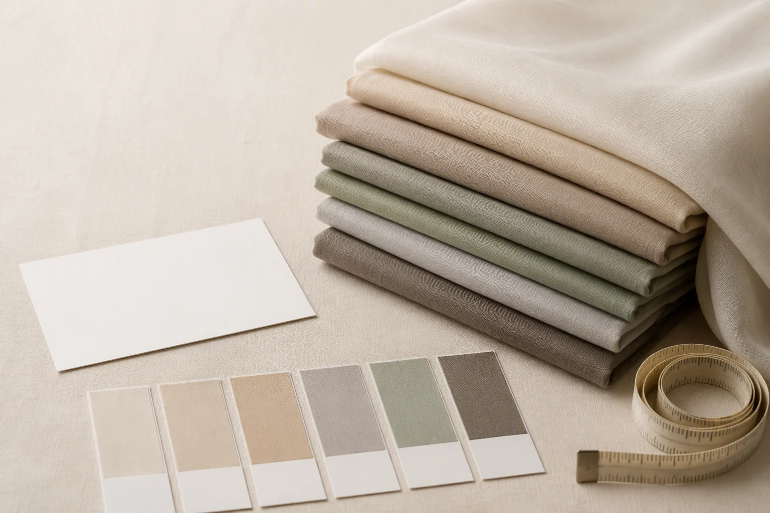 Ramadan 2027 hijab collection planning on a factory production floor with breathable lightweight fabric swatches and a color palette
