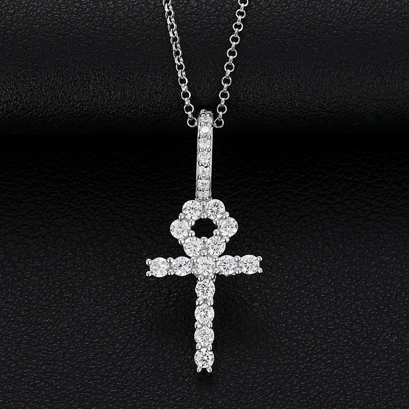 New Arrival 925 Sterling Silver VVS Moissanite Cross Pendant Necklace Iced Out Women Jewelry Diamond Pendant