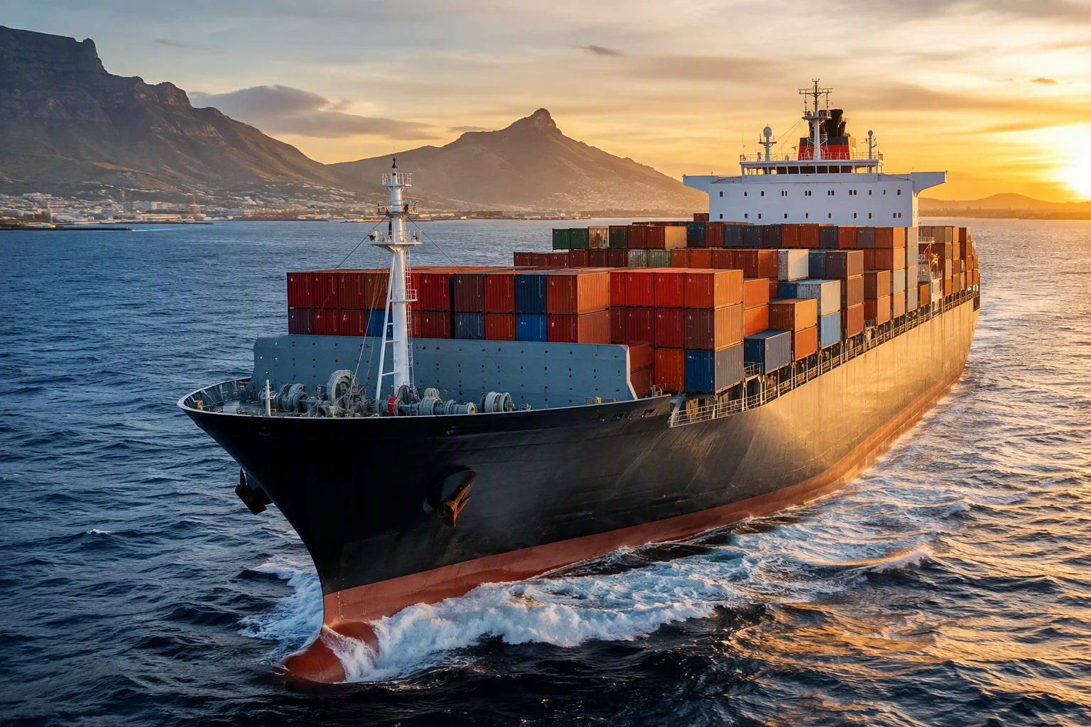 Container Cargo Ship transporting KINGAAA used clothing bales across ocean trade lanes to Africa