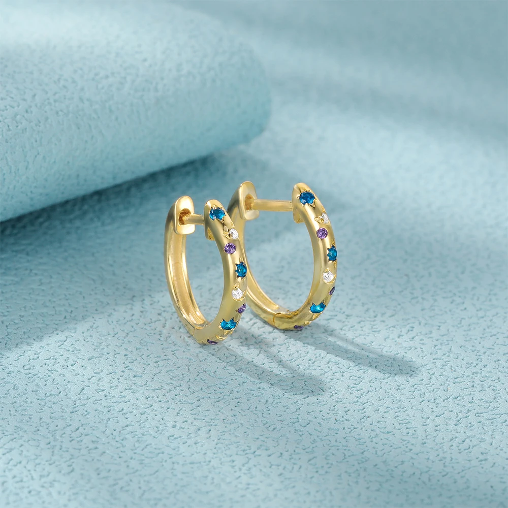 

CANNER S925 Sterling Silver Personalized Star Moon Blue Zircon Hoop Earrings 14k Jewelry Huggie Earrings