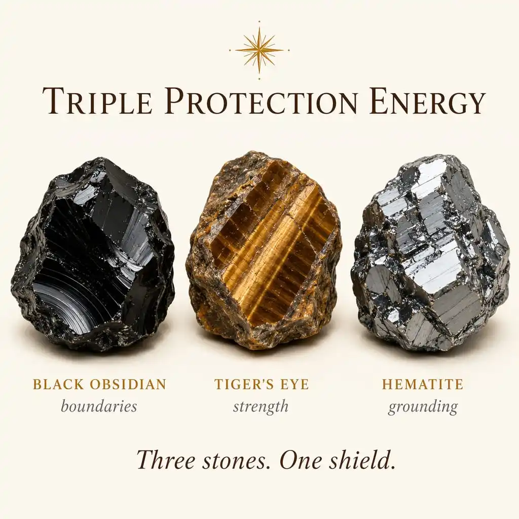 Triple Protection Energy — Black Obsidian, Tiger’s Eye, Hematite