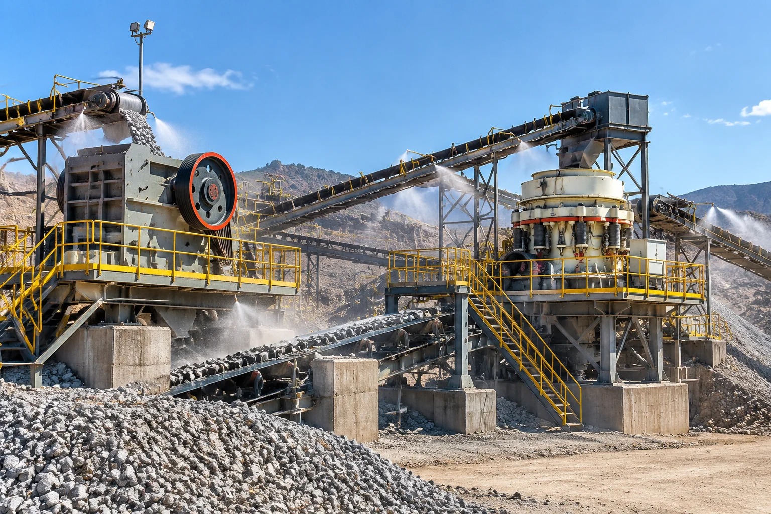 South African gold and PGM mining plant primary jaw and multi-cylinder cone crusher circuit