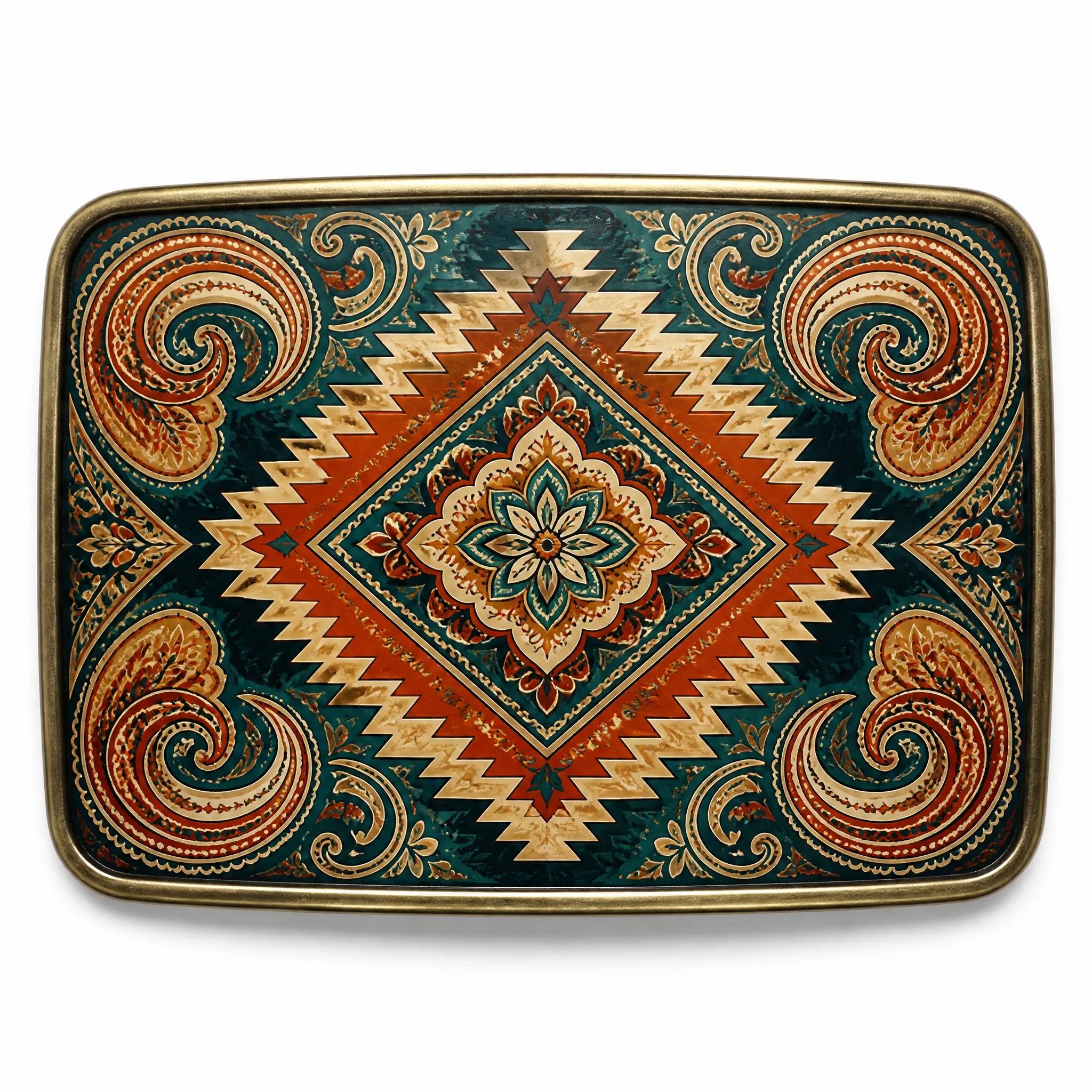 UV print geometric belt buckle front view