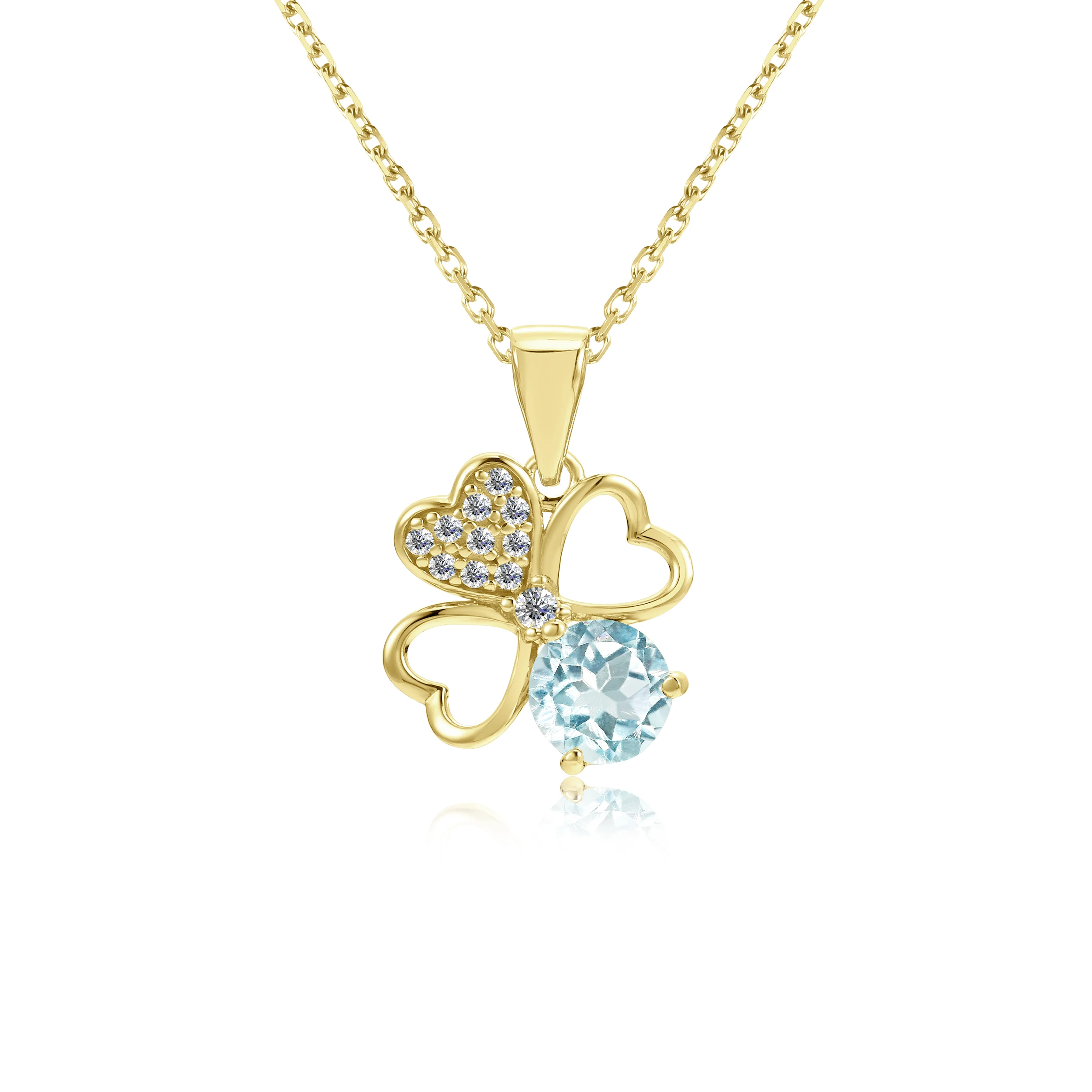 925 Sterling Silver Natural Sky Blue Topaz December Birthstone Heart Shape Four-Leaf Clover Pendant Necklace Destiny Jewellery