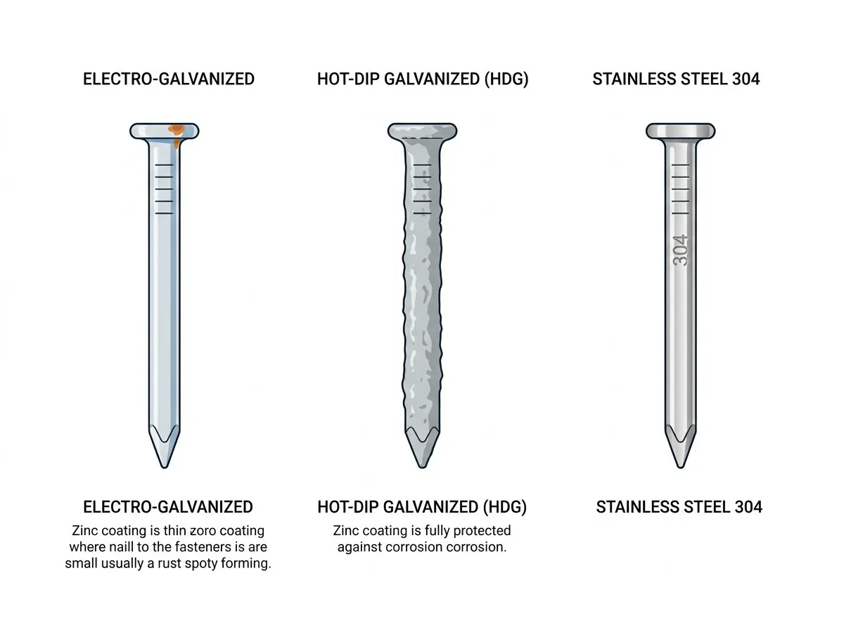Electro-galvanized vs hot-dip galvanized vs stainless steel fastener comparison