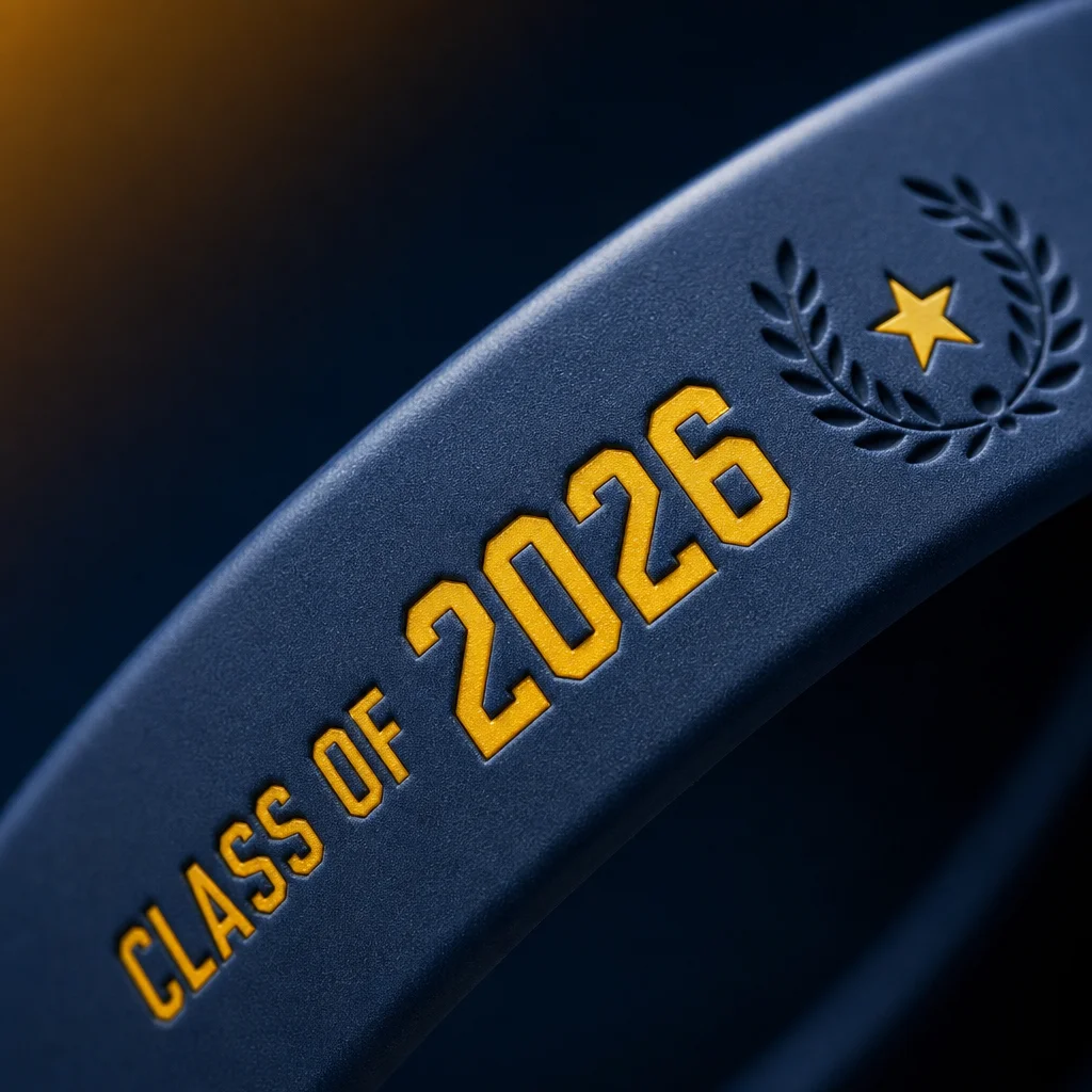 Precision debossed collegiate lettering and laurel wreath star crest macro detail