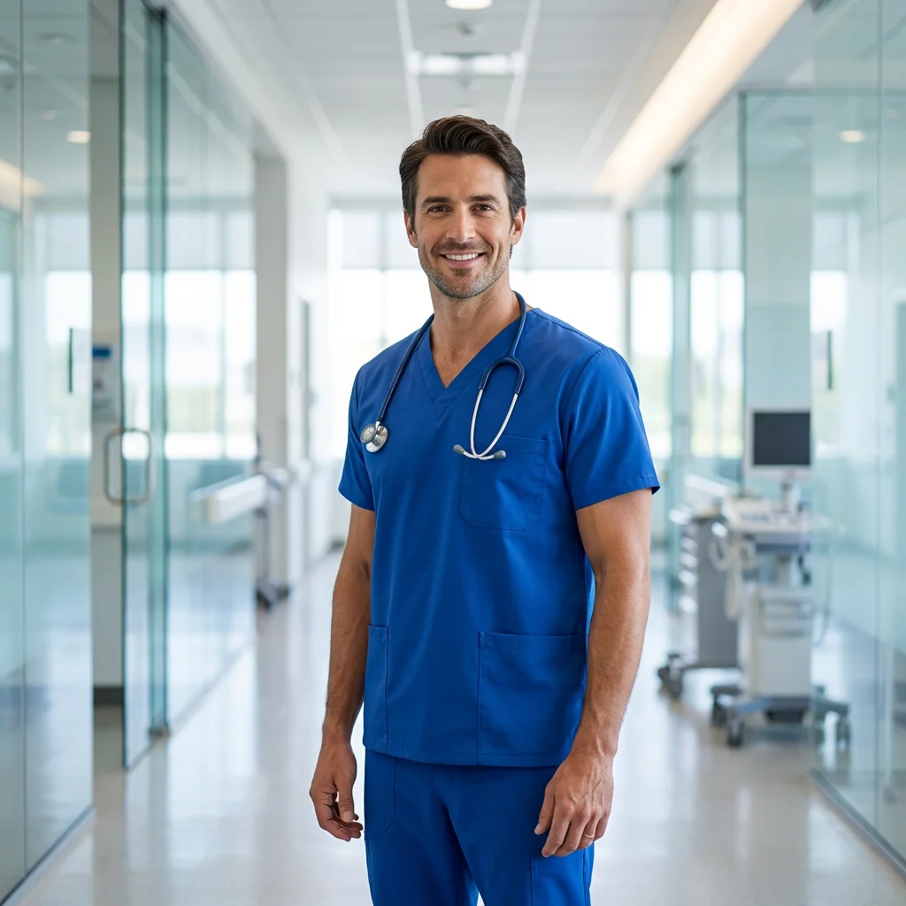 Male model in Royal Blue Scrub Set