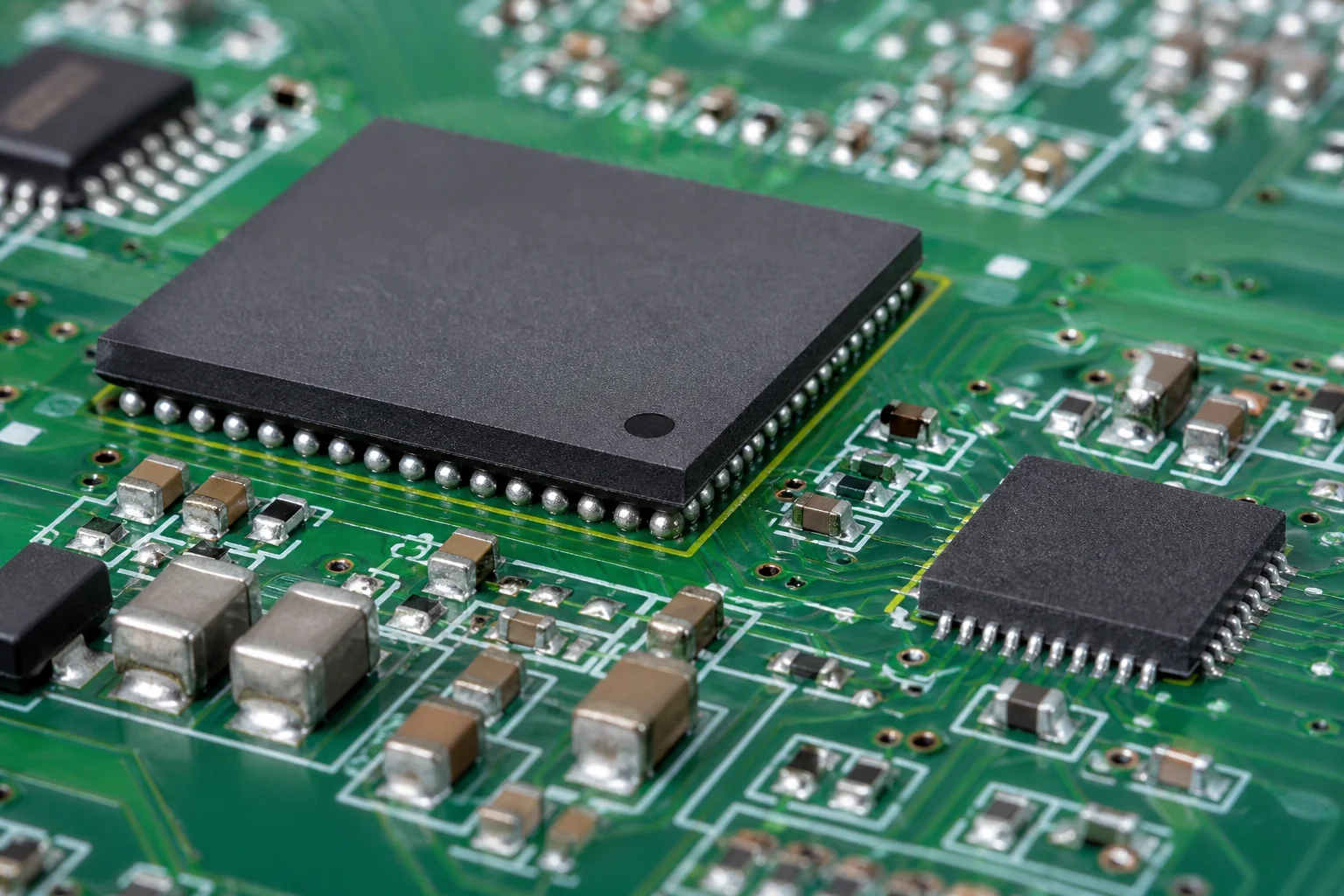 High-density PCB with BGA and QFN packages after reflow