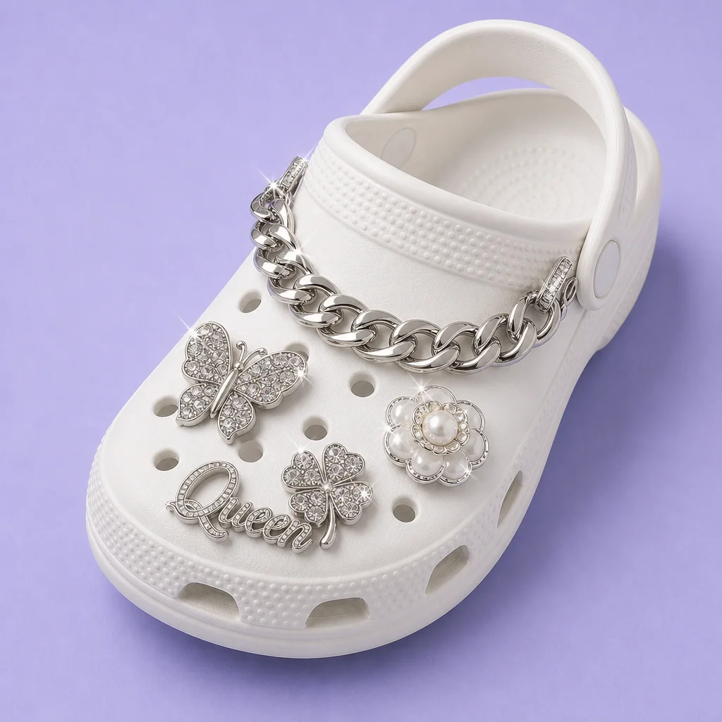 Luxury Metal Rhinestone Shoe Charms and Chains