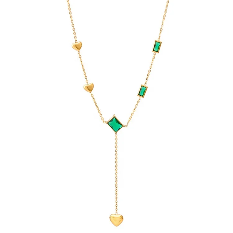 

Simple Design Elegant Fashion Geometric Jewelry Stainless Steel Heart Tassel Zircon Women Charm Initial Necklace