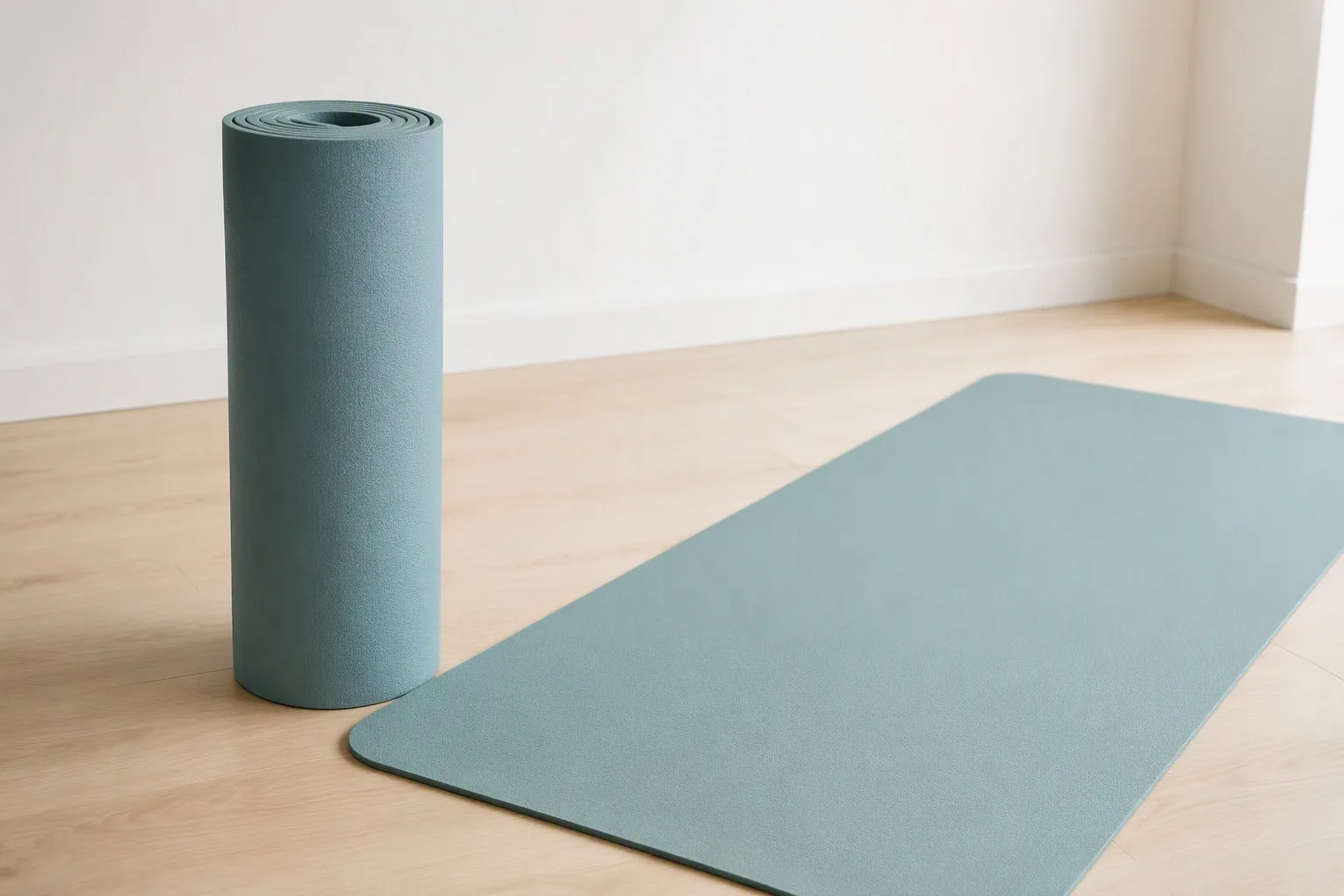 Plain unbranded rolled and flat closed-cell foam exercise mats