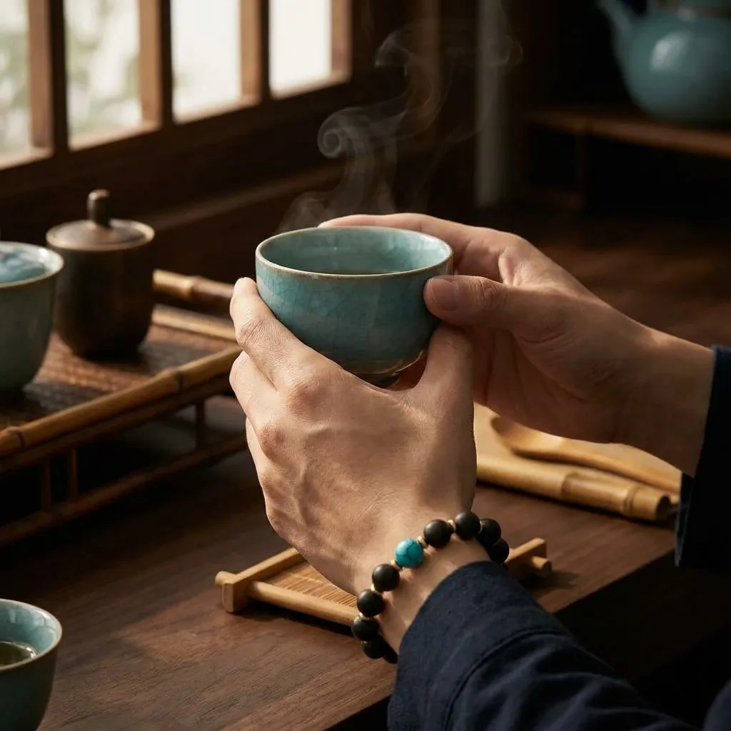 Violet Ease bracelet with tea