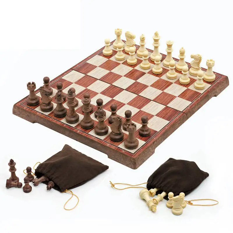 

Factory direct sales 24.5*21.5*1.9cm portable Plastic chess games board Magnetic wooden Chess set plastic