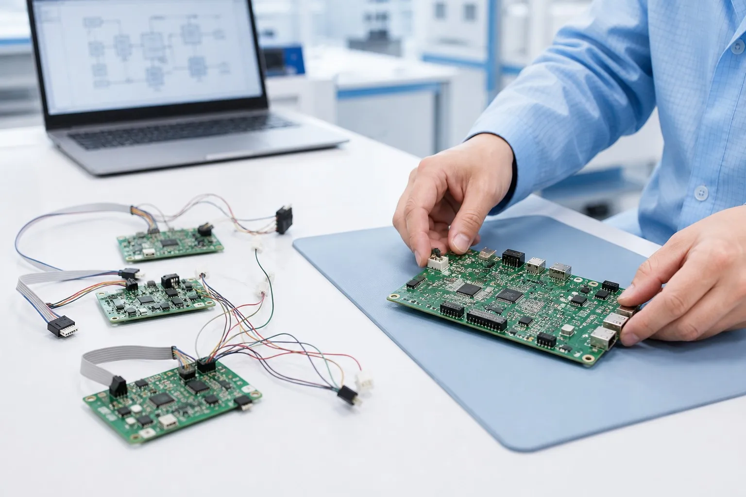Engineer consolidating several small circuit boards into one integrated control board