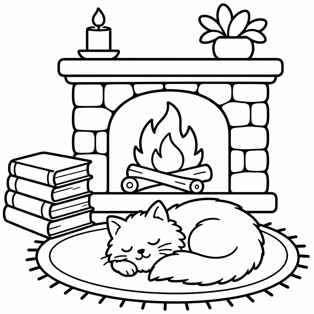 Midnight Hearth Fireplace Illustration