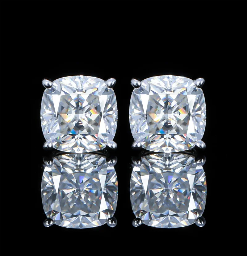 

Waterproof Hypoallergenic Jewelry 925 Silver VVS Moissanite Earrings 4 ct 6*6mm Cushion Cut Fashion Simple Women Earrings