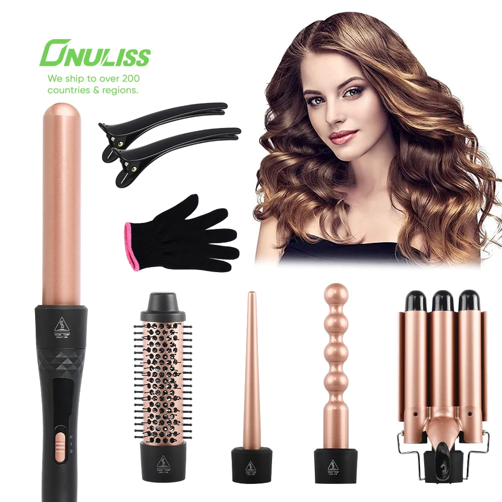 

Professional Salon Hair Straightener Comb 5 In 1 Curl Waver Wand Curling Iron Triple Rotating 3 Barrel Hair Curler